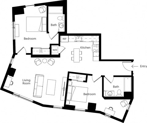 a floor plan of a house with a bedroom and a living room